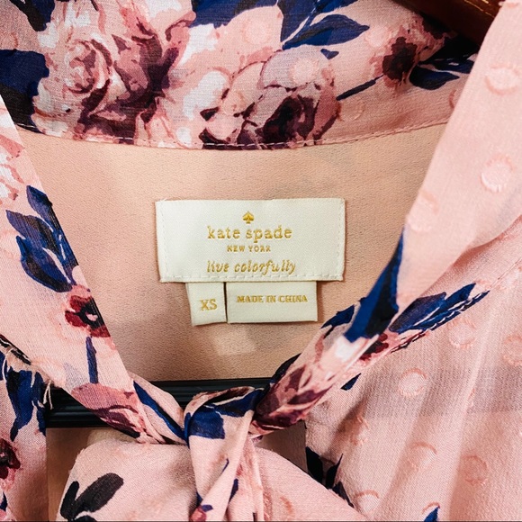 Kate Spade Prairie rose tie neck silk blouse - Picture 8 of 8